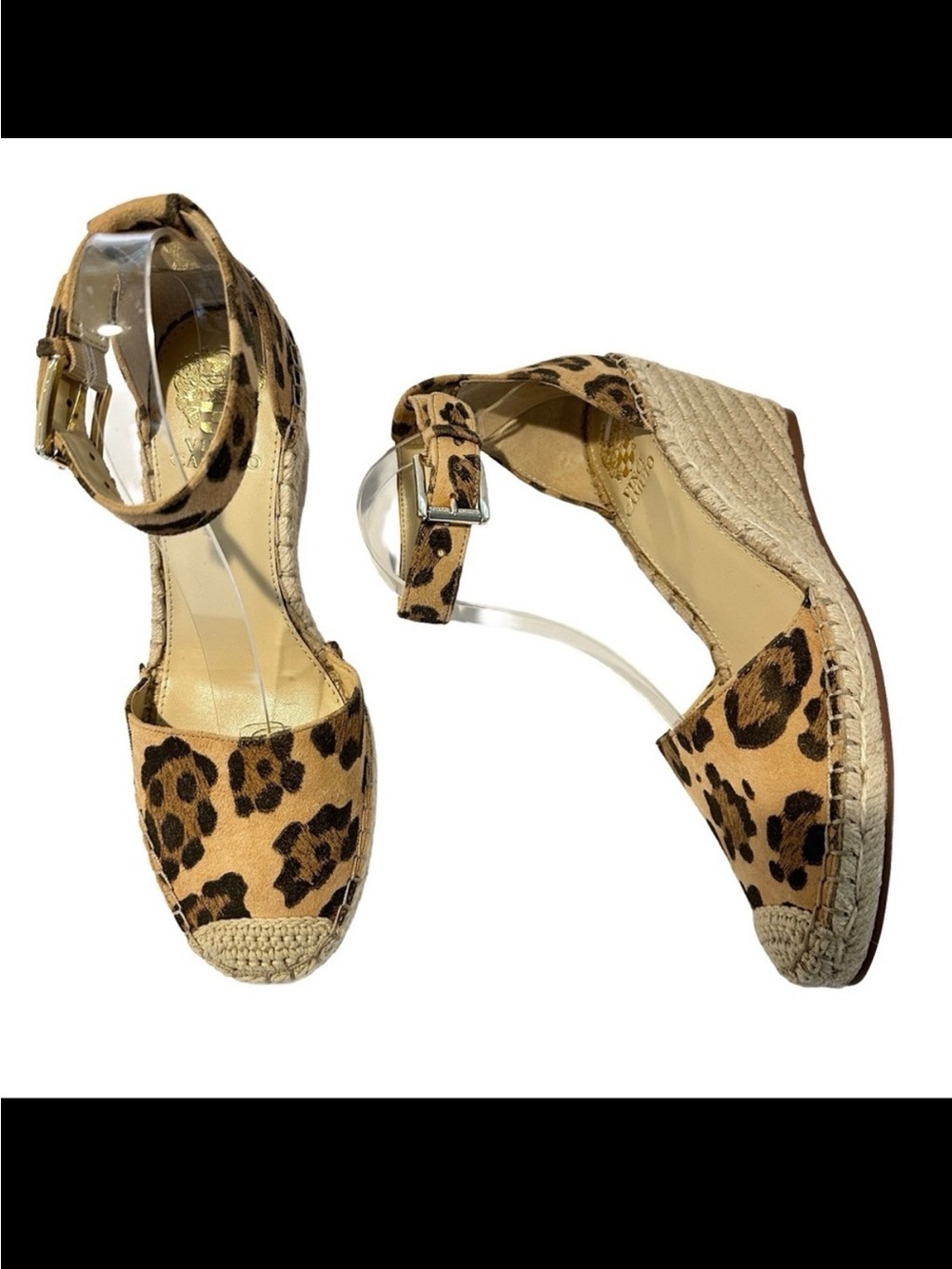 NEW Vince Camuto Leopard Print Wedge Espadrilles Leather 8.5